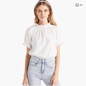 Hill House Kit White Ruffle Neck Cotton Blouse